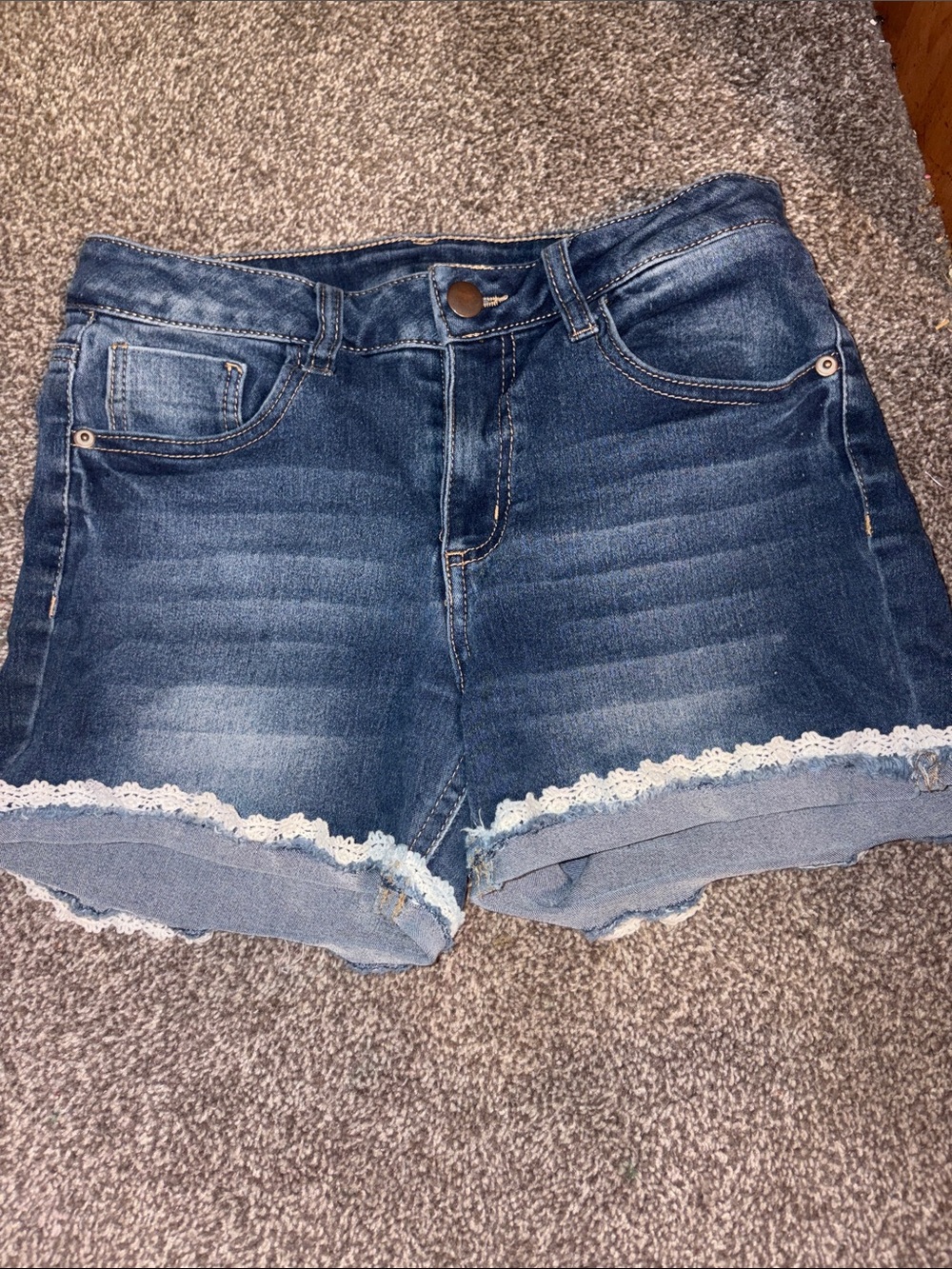 wonder nation Dark Blue Denim Shorts with White Lace Trim